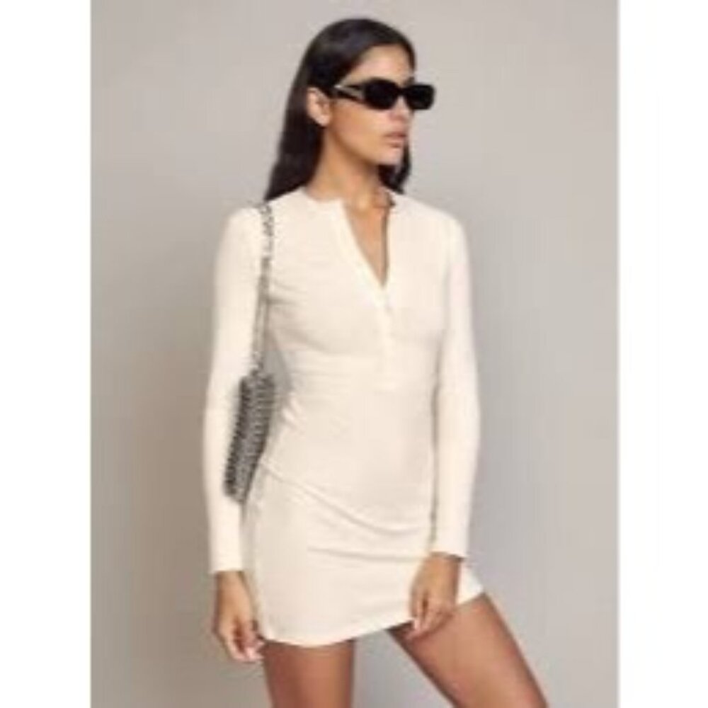 Reformation Cream Long-Sleeve Mini Dress